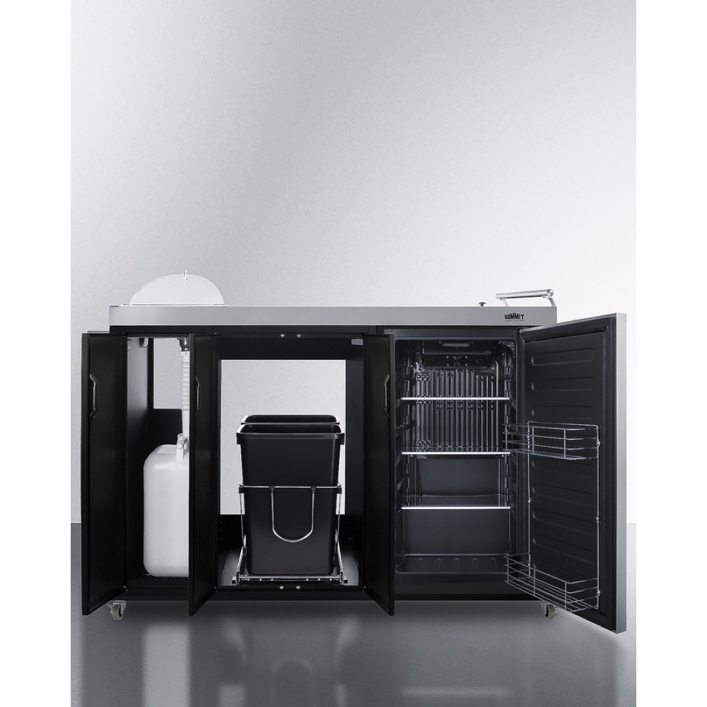 Summit 58 Inch Freestanding Portable Outdoor Kitchenette Bar Center with Left Hinge Stainless Steel Beverage Refrigerator