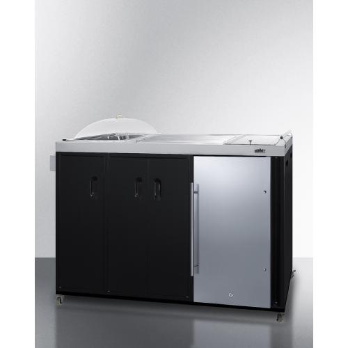 Summit 58 Inch Freestanding Portable Outdoor Kitchenette Bar Center with Left Hinge Stainless Steel Beverage Refrigerator