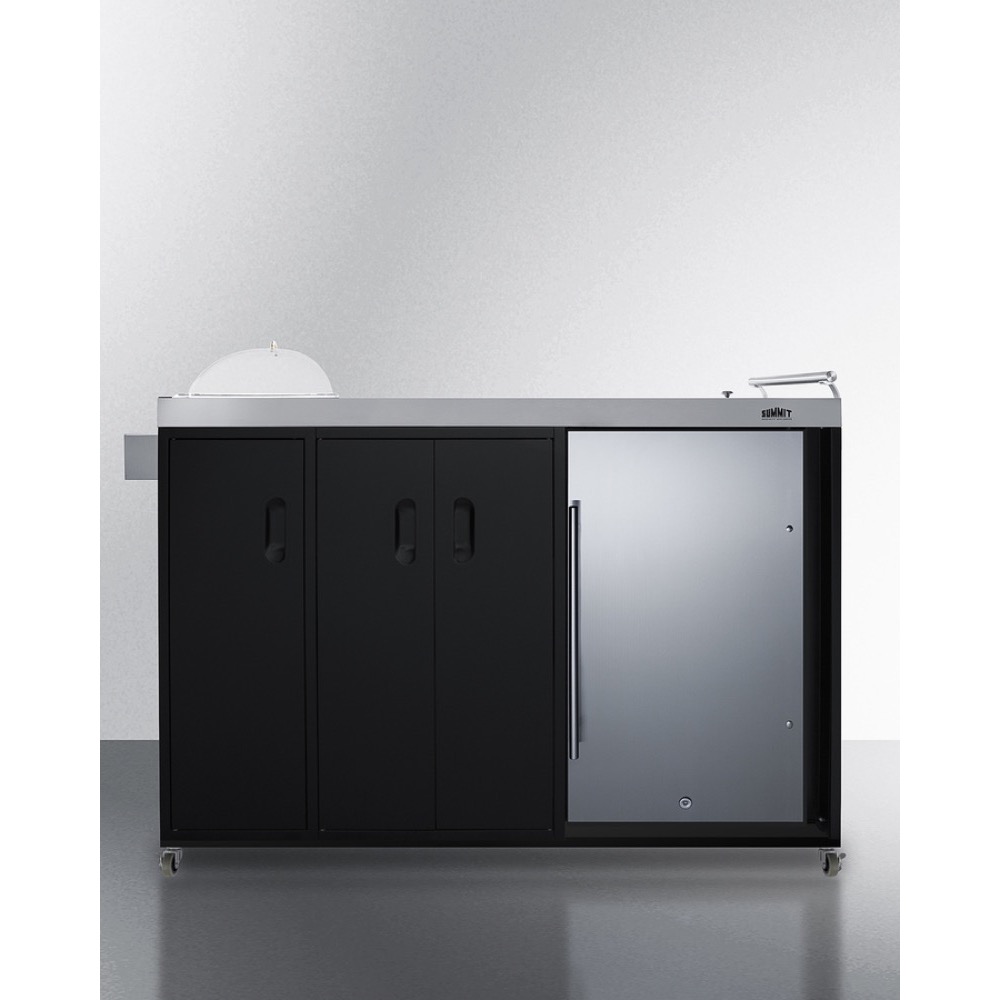 Summit 58 Inch Freestanding Portable Outdoor Kitchenette Bar Center with Left Hinge Stainless Steel Beverage Refrigerator
