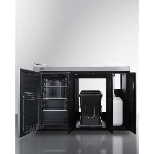 Summit 58 Inch Freestanding Portable Outdoor Kitchenette Bar Center with Right Hinge Stainless Steel Beverage Refrigerator