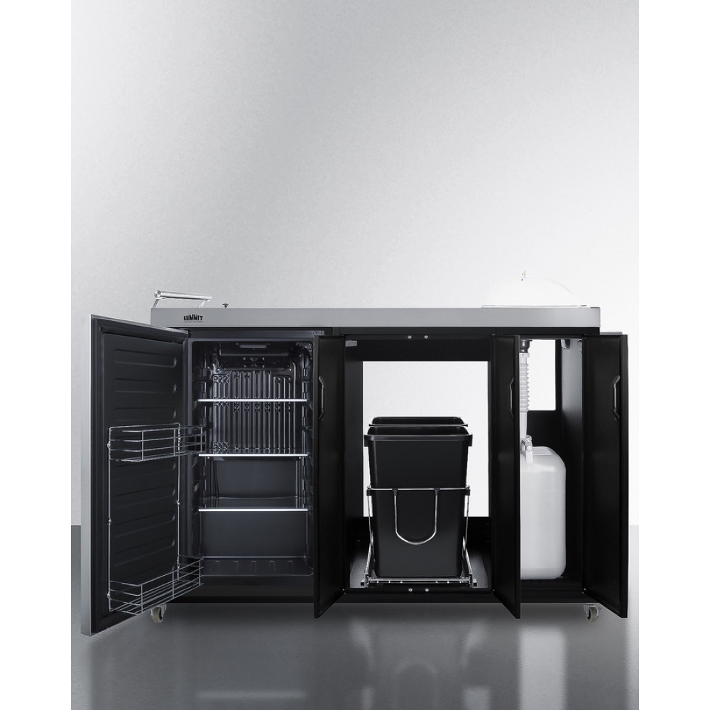 Summit 58 Inch Freestanding Portable Outdoor Kitchenette Bar Center with Right Hinge Stainless Steel Beverage Refrigerator