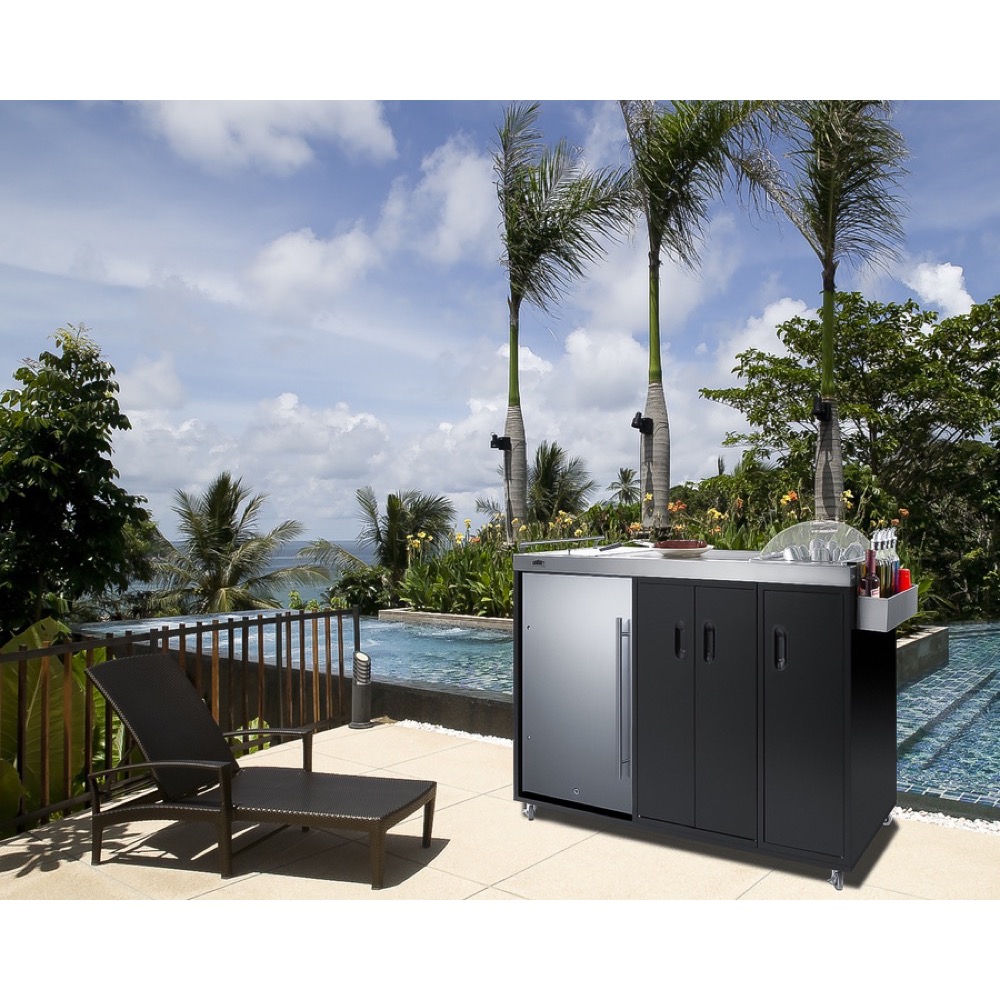 Summit 58 Inch Freestanding Portable Outdoor Kitchenette Bar Center with Right Hinge Stainless Steel Beverage Refrigerator