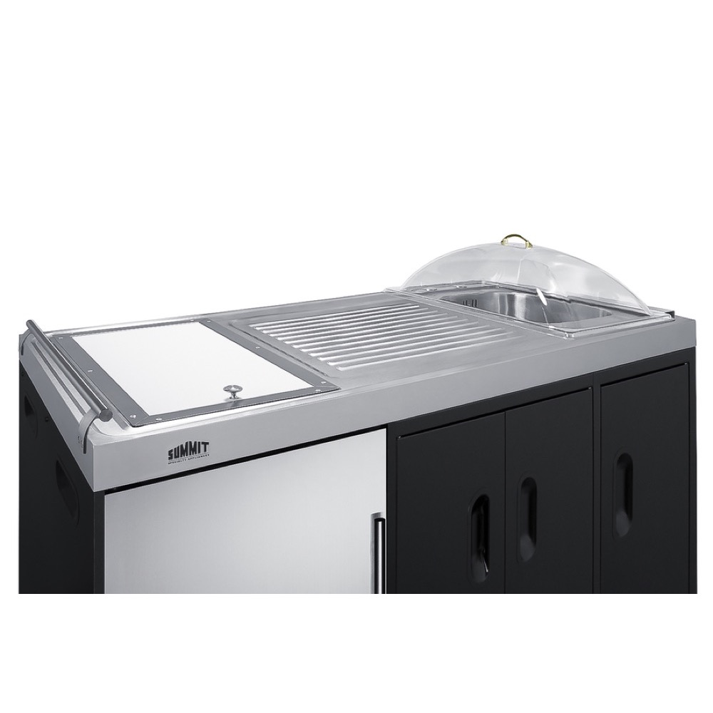 Summit 58 Inch Freestanding Portable Outdoor Kitchenette Bar Center with Right Hinge Stainless Steel Beverage Refrigerator