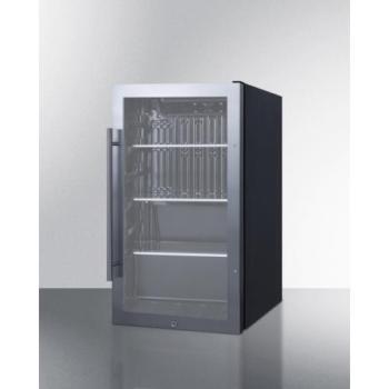 Summit 19 Inch 3 1 Cu Ft Shallow Depth ADA Compliant Stainless Steel Outdoor Rated Glass Door Beverage Cooler with Lock Black Cabinet Black Interior SPR488BOSADA350