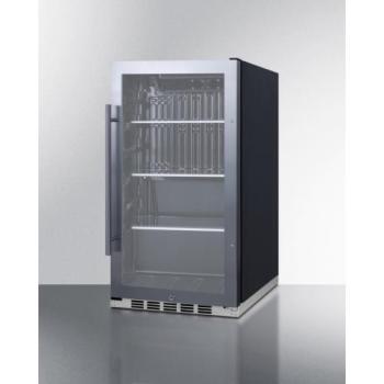 Summit 19 Inch 3 1 Cu Ft Shallow Depth Adjustable Height Stainless Steel Outdoor Rated Glass Door Beverage Cooler with Lock Black Cabinet Black Interior SPR488BOSH34350