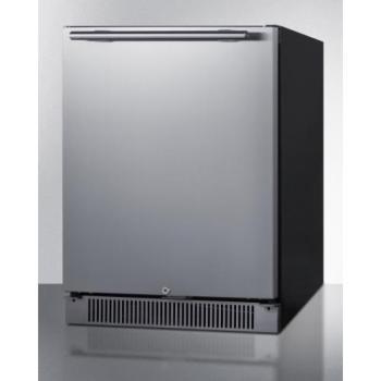 Summit 24 Inch 4 6 Cu Ft Stainless Steel Outdoor Rated All Refrigerator with Locking Door Black Cabinet White Interior SPR623OS350