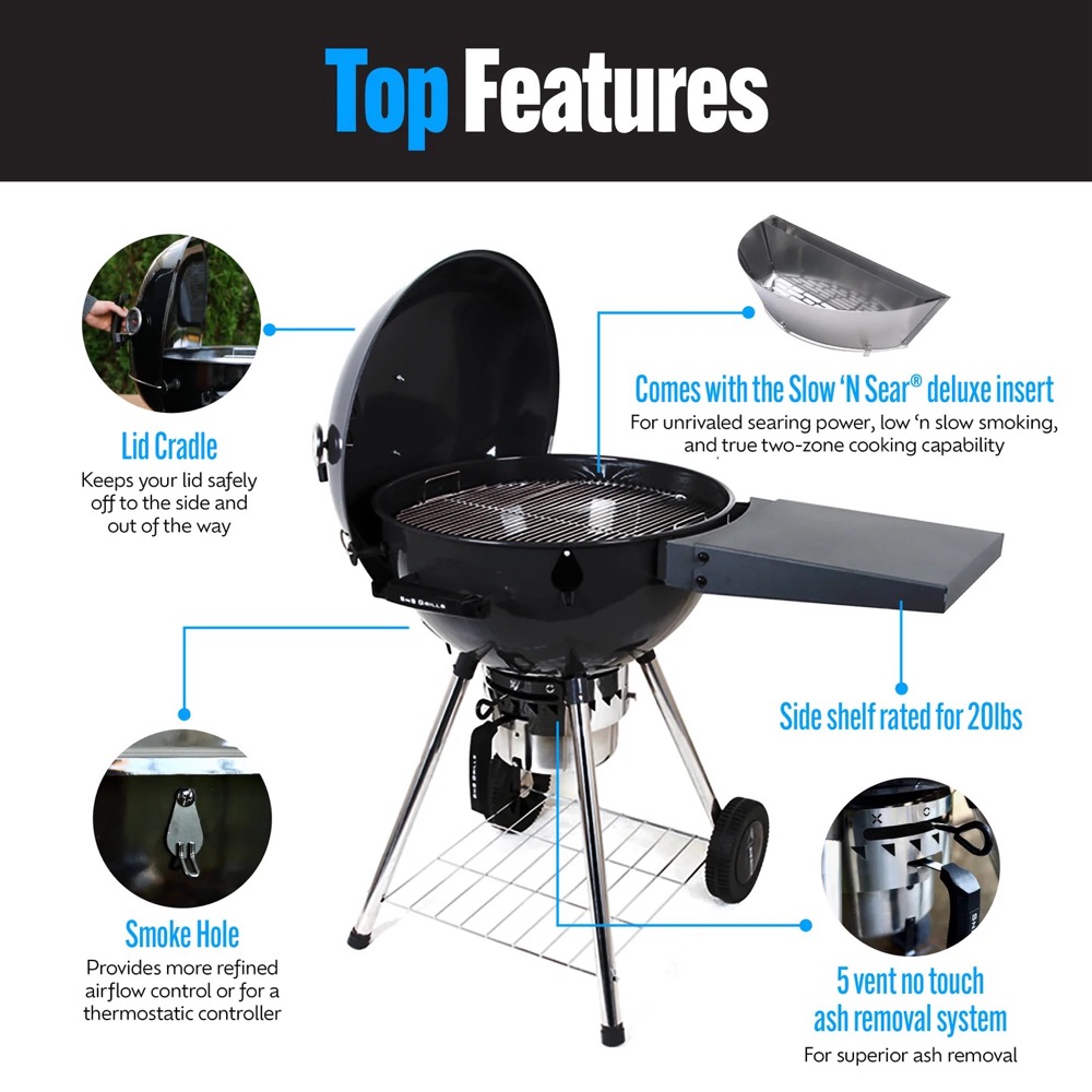 SNS Grills Slow N Sear 22 Inch Original Charcoal Kettle Grill  and  Smoker