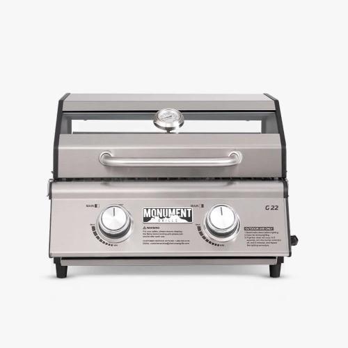 Monument Grills 2 Burner Stainless Steel Tabletop Propane Gas Grill with Clear View Lid