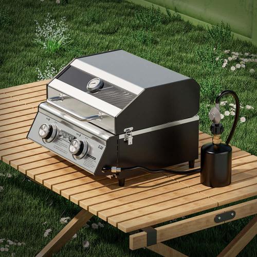 Monument Grills 2 Burner Stainless Steel Tabletop Propane Gas Grill with Clear View Lid