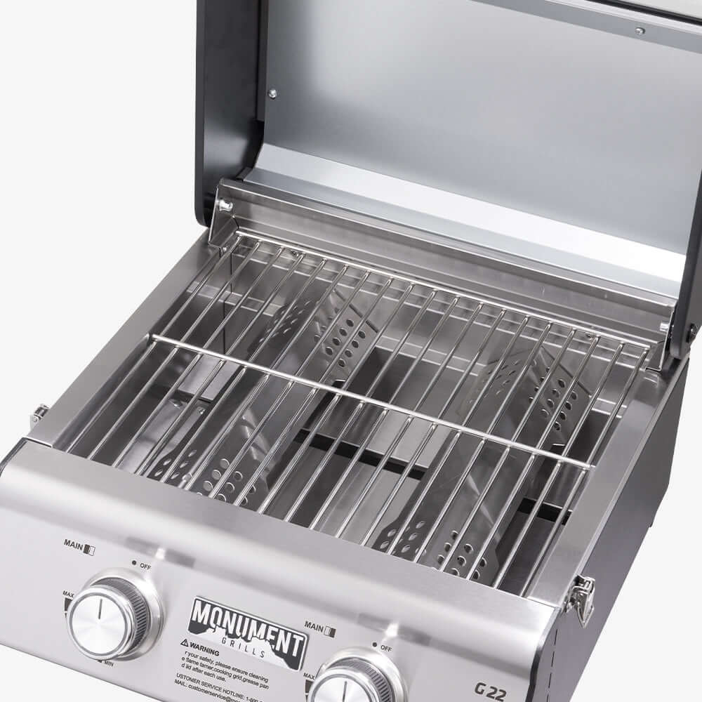 Monument Grills 2 Burner Stainless Steel Tabletop Propane Gas Grill with Clear View Lid