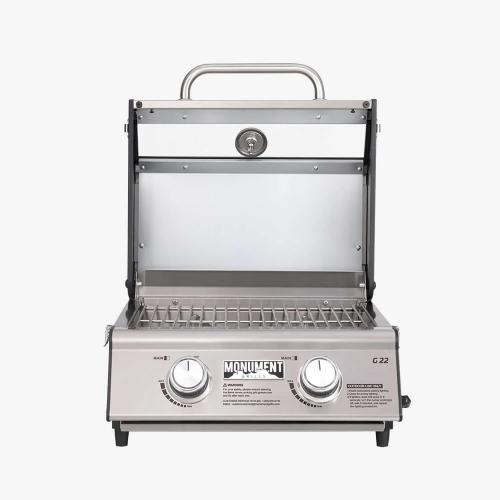 Monument Grills 2 Burner Stainless Steel Tabletop Propane Gas Grill with Clear View Lid