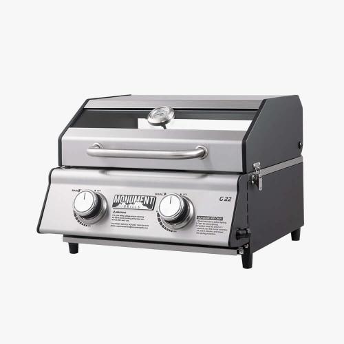 Monument Grills 2 Burner Stainless Steel Tabletop Propane Gas Grill with Clear View Lid