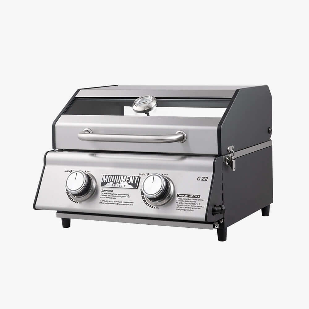 Monument Grills 2 Burner Stainless Steel Tabletop Propane Gas Grill with Clear View Lid