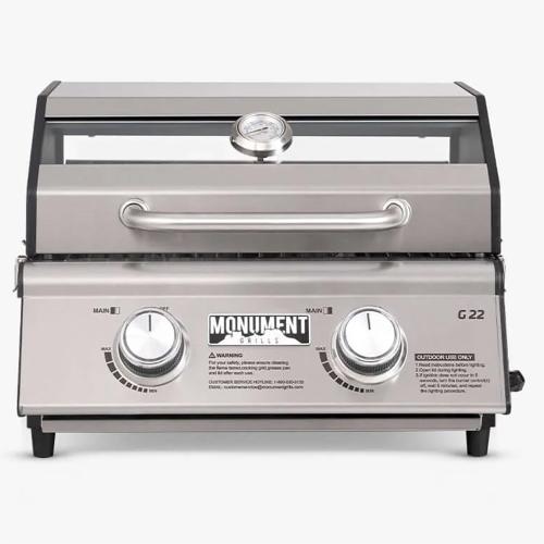 Monument Grills 2 Burner Stainless Steel Tabletop Propane Gas Grill with Clear View Lid
