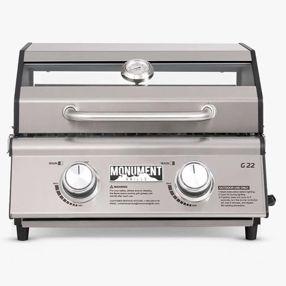 Monument Grills 2 Burner Stainless Steel Tabletop Propane Gas Grill with Clear View Lid