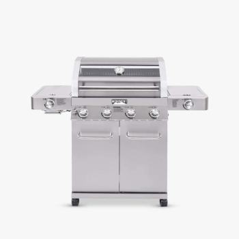 Monument Grills 4 Burner Freestanding Stainless Steel Propane Gas Grill with Clear View Lid Side Burner and Infrared Sear Zone 01350
