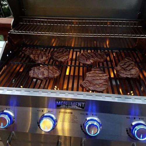 Monument Grills 4 Burner Freestanding Stainless Steel Propane Gas Grill with Clear View Lid Side Burner  and  Infrared Sear Zone