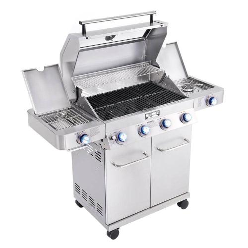Monument Grills 4 Burner Freestanding Stainless Steel Propane Gas Grill with Clear View Lid Side Burner  and  Infrared Sear Zone