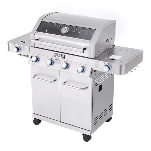 Monument Grills 4 Burner Freestanding Stainless Steel Propane Gas Grill with Clear View Lid Side Burner  and  Infrared Sear Zone