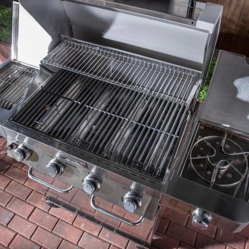 Monument Grills 4 Burner Freestanding Stainless Steel Propane Gas Grill with Clear View Lid Side Burner  and  Infrared Sear Zone