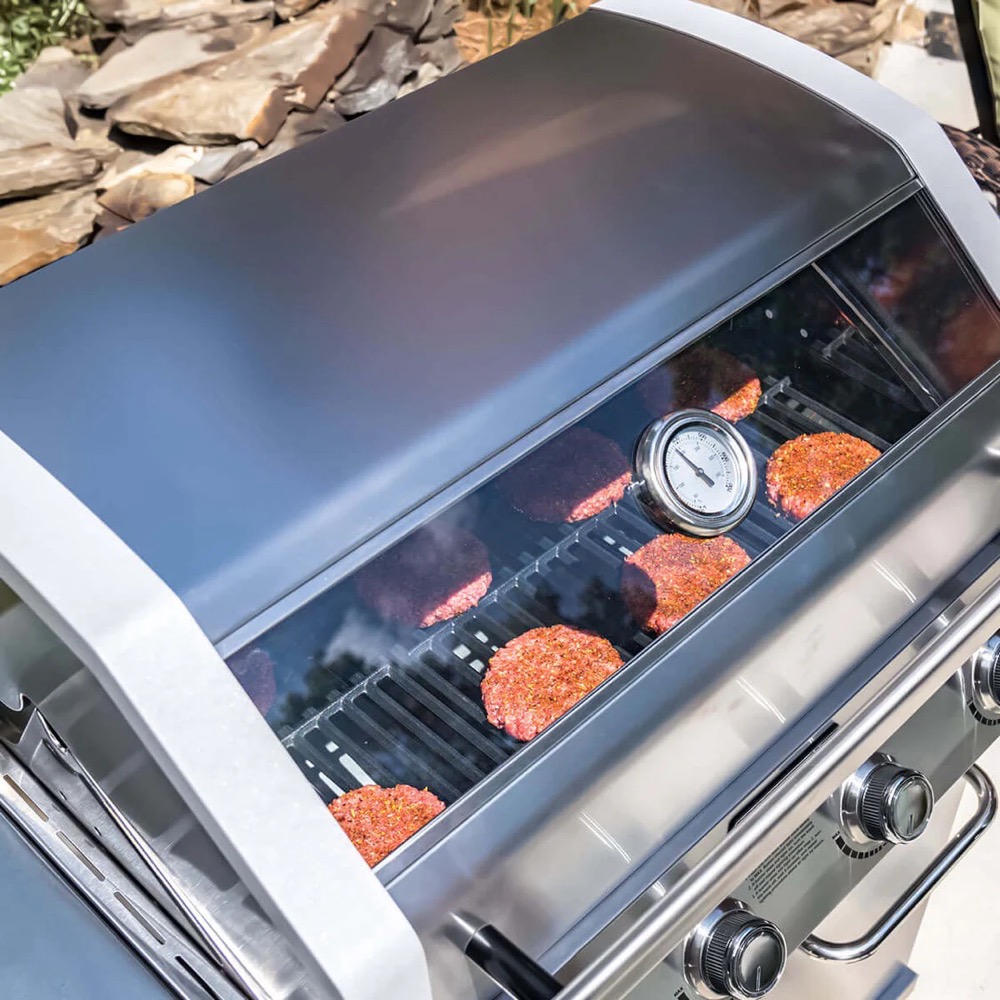 Monument Grills 4 Burner Freestanding Stainless Steel Propane Gas Grill with Clear View Lid Side Burner  and  Infrared Sear Zone