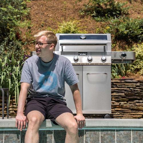 Monument Grills 4 Burner Freestanding Stainless Steel Propane Gas Grill with Clear View Lid Side Burner  and  Infrared Sear Zone