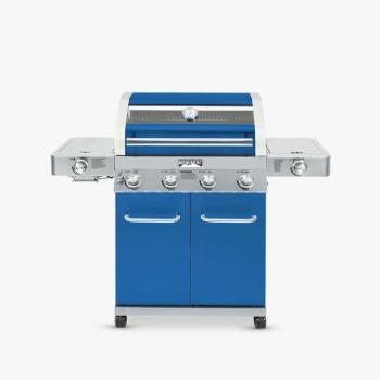 Monument Grills 4 Burner Freestanding Stainless Steel Propane Gas Grill with Clear View Lid Side Burner and Infrared Sear Zone Matte Blue 01350