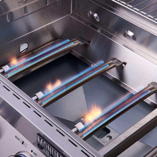 Monument Grills 4 Burner Freestanding Stainless Steel Propane Gas Grill with Clear View Lid Side Burner  and  Infrared Sear Zone   Matte Blue