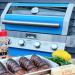 Monument Grills 4 Burner Freestanding Stainless Steel Propane Gas Grill with Clear View Lid Side Burner  and  Infrared Sear Zone   Matte Blue