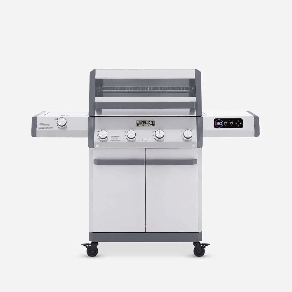 Monument Grills Eminence 405 4 Burner Freestanding Stainless Steel Propane Gas Grill with Infrared Sear Station Clear View Lid  and  LED Controls