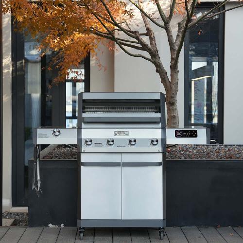 Monument Grills Eminence 405 4 Burner Freestanding Stainless Steel Propane Gas Grill with Infrared Sear Station Clear View Lid  and  LED Controls