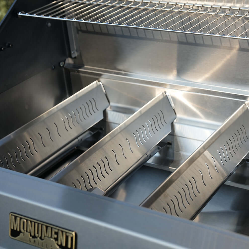 Monument Grills Eminence 405 4 Burner Freestanding Stainless Steel Propane Gas Grill with Infrared Sear Station Clear View Lid  and  LED Controls