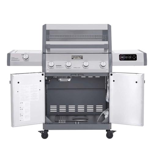Monument Grills Eminence 405 4 Burner Freestanding Stainless Steel Propane Gas Grill with Infrared Sear Station Clear View Lid  and  LED Controls