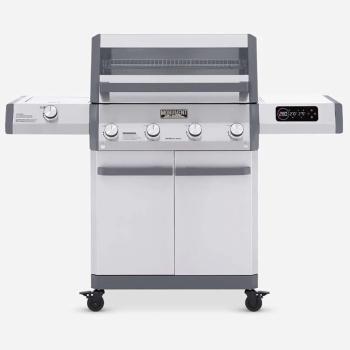 Monument Grills Eminence 405 4 Burner Freestanding Stainless Steel Propane Gas Grill with Infrared Sear Station Clear View Lid and LED Controls E405350