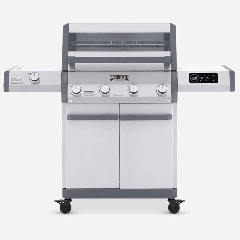 Monument Grills Eminence 405 4 Burner Freestanding Stainless Steel Propane Gas Grill with Infrared Sear Station Clear View Lid  and  LED Controls
