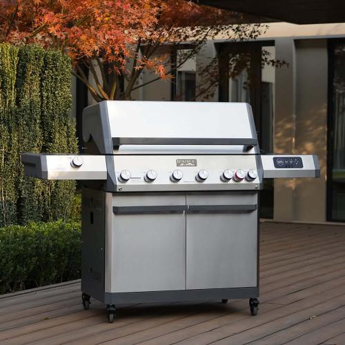 Monument Grills Eminence 605 6 Burner Freestanding Stainless Steel Propane Gas Grill with Infrared Rear Burner Sear Station  and  LED Controls