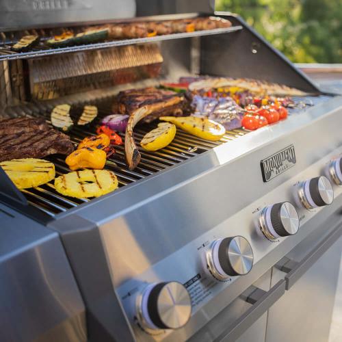 Monument Grills Eminence 605 6 Burner Freestanding Stainless Steel Propane Gas Grill with Infrared Rear Burner Sear Station  and  LED Controls