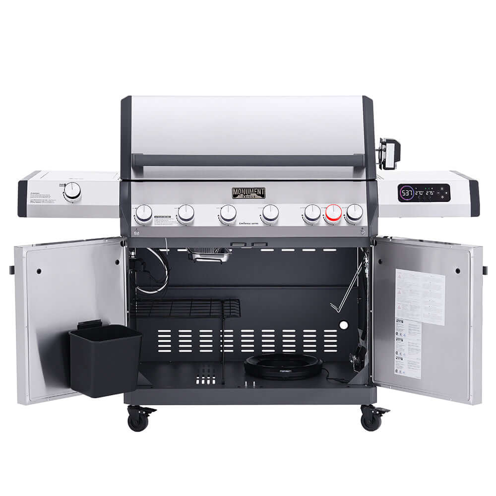 Monument Grills Eminence 605 6 Burner Freestanding Stainless Steel Propane Gas Grill with Infrared Rear Burner Sear Station  and  LED Controls