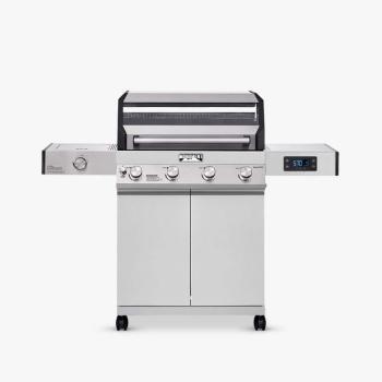 Monument Grills Denali 405 4 Burner Freestanding Smart Tech Stainless Steel Propane Gas Grill with Side Burner Clear View Lid and LED Controls 01350