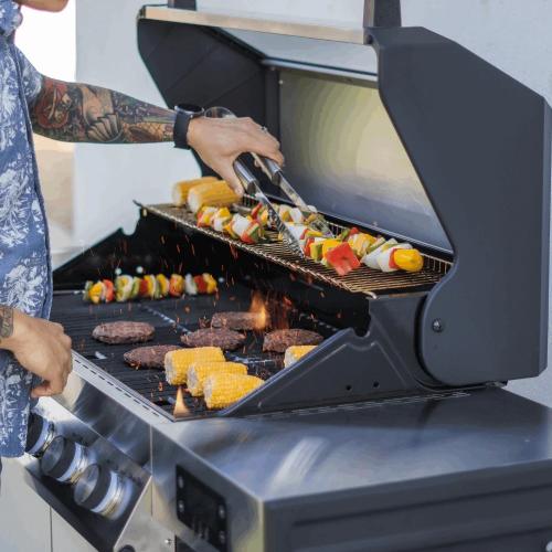 Monument Grills Denali 405 4 Burner Freestanding Smart Tech Stainless Steel Propane Gas Grill with Side Burner Clear View Lid  and  LED Controls