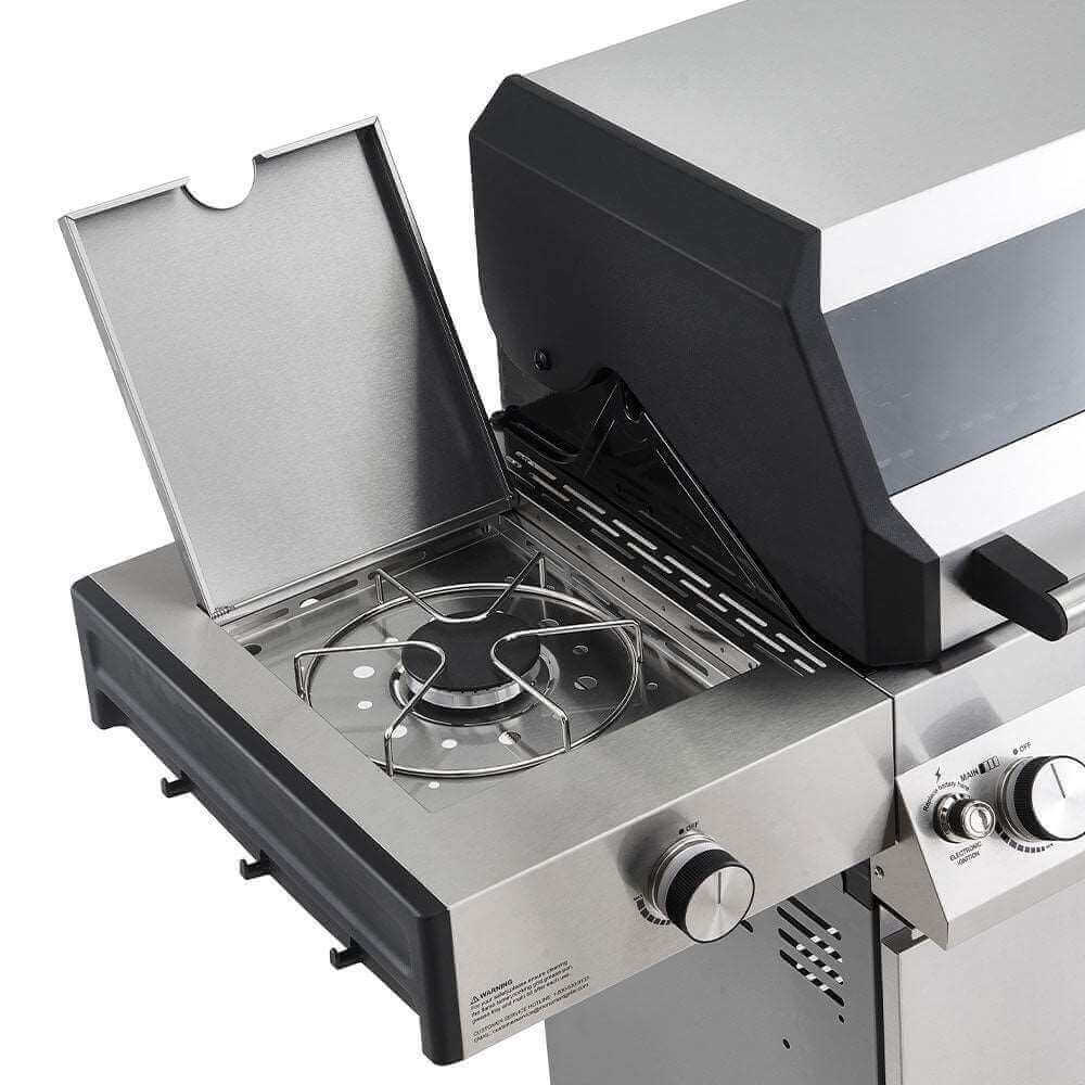Monument Grills Denali 405 4 Burner Freestanding Smart Tech Stainless Steel Propane Gas Grill with Side Burner Clear View Lid  and  LED Controls