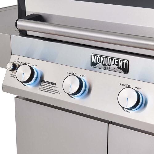Monument Grills Denali 405 4 Burner Freestanding Smart Tech Stainless Steel Propane Gas Grill with Side Burner Clear View Lid  and  LED Controls
