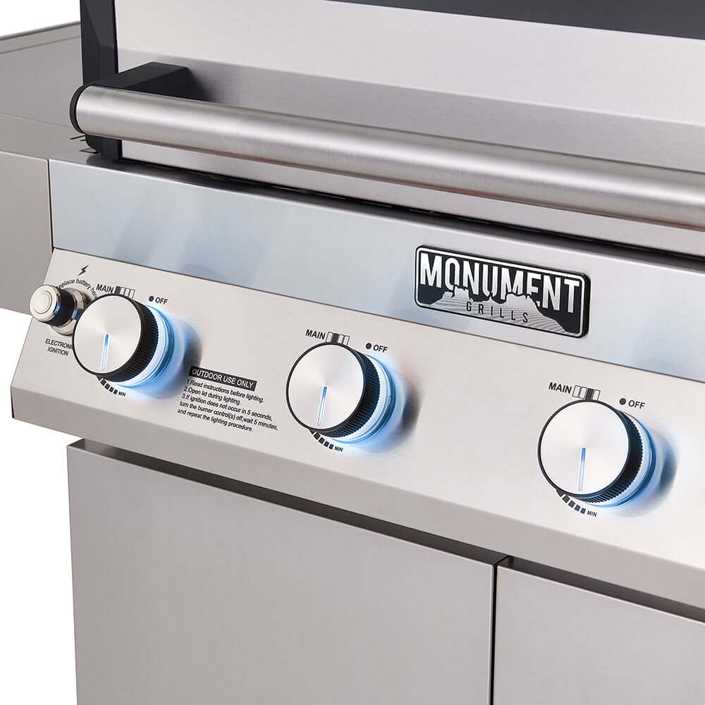 Monument Grills Denali 405 4 Burner Freestanding Smart Tech Stainless Steel Propane Gas Grill with Side Burner Clear View Lid  and  LED Controls