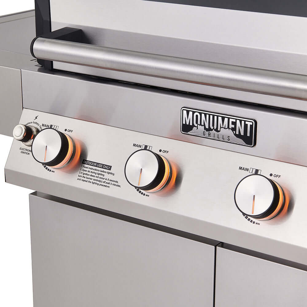 Monument Grills Denali 405 4 Burner Freestanding Smart Tech Stainless Steel Propane Gas Grill with Side Burner Clear View Lid  and  LED Controls