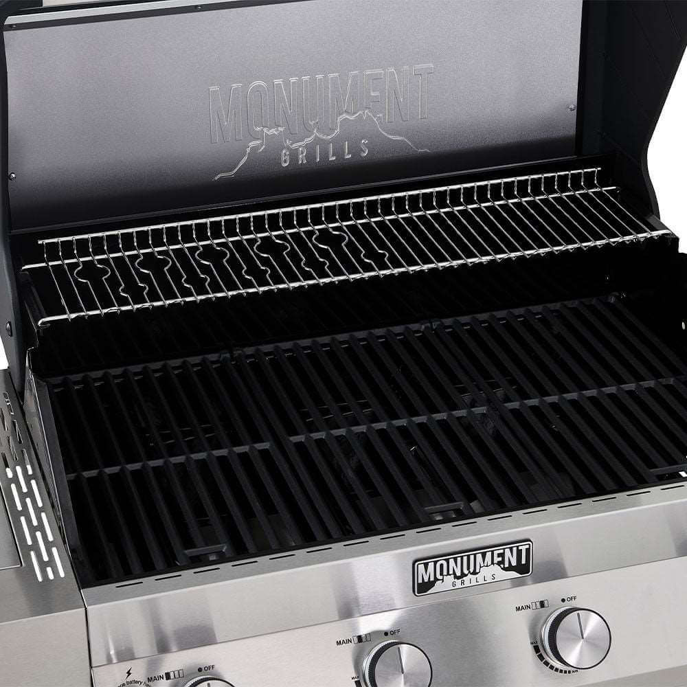 Monument Grills Denali 405 4 Burner Freestanding Smart Tech Stainless Steel Propane Gas Grill with Side Burner Clear View Lid  and  LED Controls
