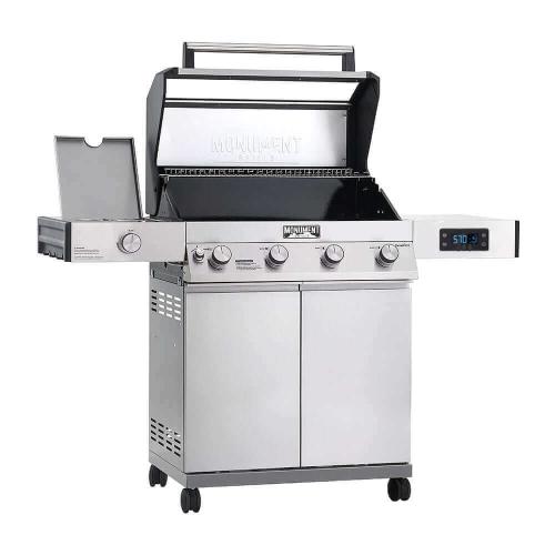 Monument Grills Denali 405 4 Burner Freestanding Smart Tech Stainless Steel Propane Gas Grill with Side Burner Clear View Lid  and  LED Controls