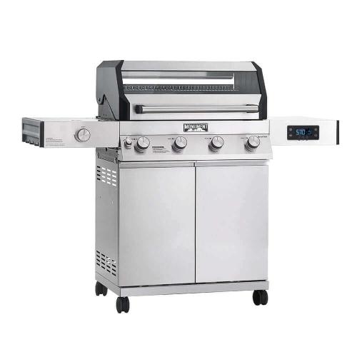 Monument Grills Denali 405 4 Burner Freestanding Smart Tech Stainless Steel Propane Gas Grill with Side Burner Clear View Lid  and  LED Controls