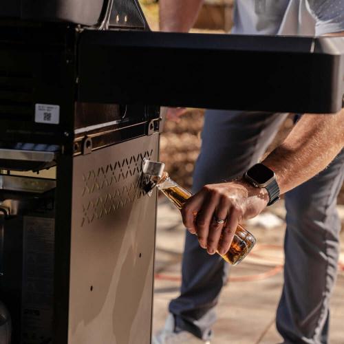 Monument Grills Denali 425 4 Burner Freestanding Smart Tech Propane Gas Grill with Side Burner Clear View Lid  and  LED Controls