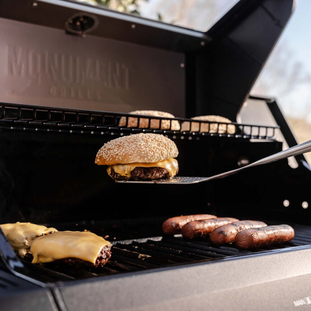 Monument Grills Denali 425 4 Burner Freestanding Smart Tech Propane Gas Grill with Side Burner Clear View Lid  and  LED Controls