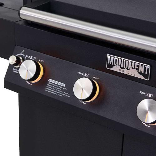 Monument Grills Denali 425 4 Burner Freestanding Smart Tech Propane Gas Grill with Side Burner Clear View Lid  and  LED Controls